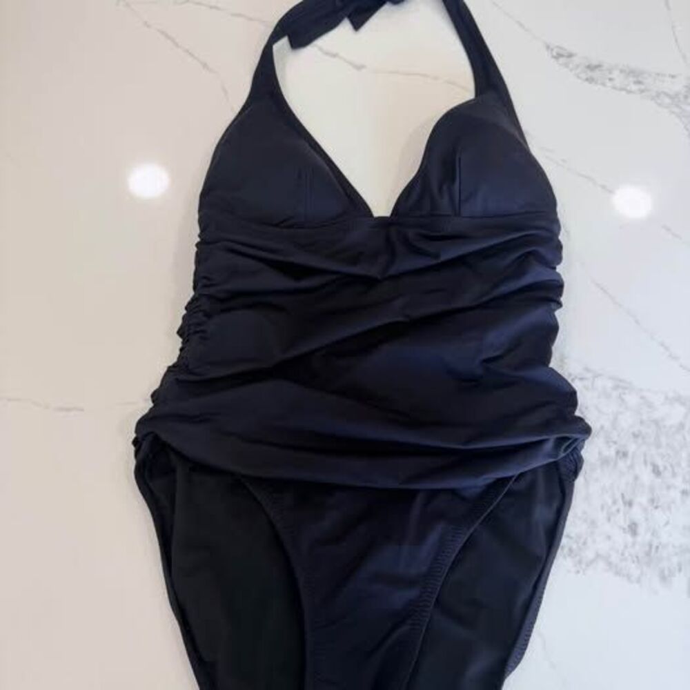 DKNY Halter One‑Piece Swimsuit, Medium–Large, Black, 13–20 Bust, 30 Length C7386